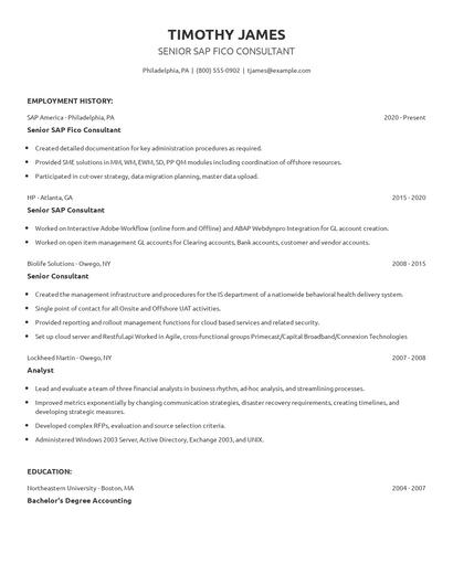 Senior SAP Fico Consultant Resume