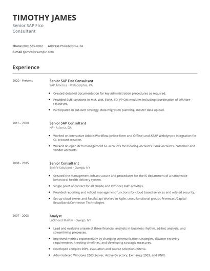 Senior SAP Fico Consultant Resume