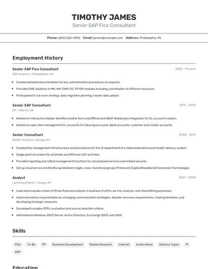 Senior SAP Fico Consultant Resume