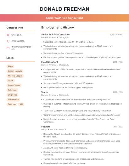 Senior SAP Fico Consultant Resume