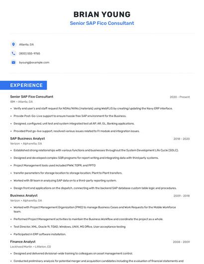 Senior SAP Fico Consultant Resume