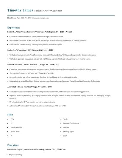 Senior SAP Fico Consultant Resume