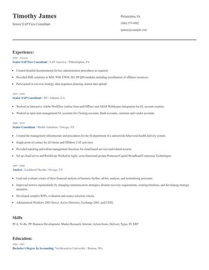 Senior SAP Fico Consultant Resume
