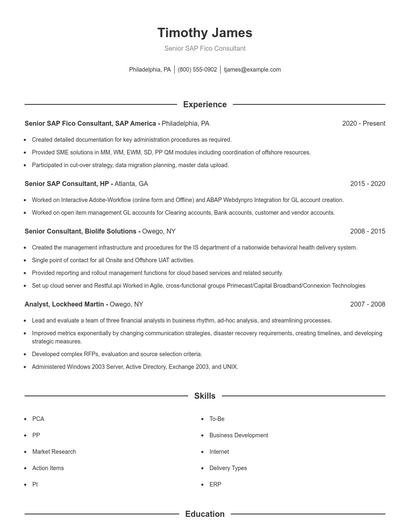Senior SAP Fico Consultant Resume