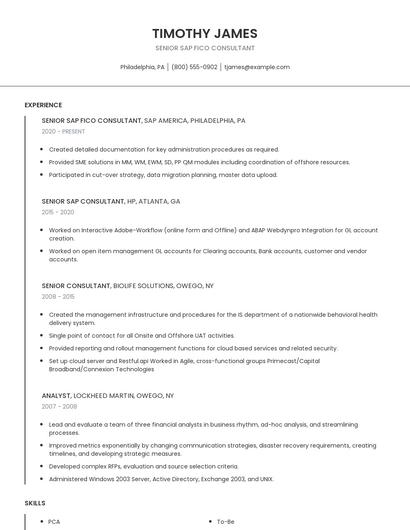 Senior SAP Fico Consultant Resume