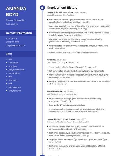 Senior Scientific Associate Resume