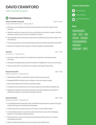 Senior Scientific Associate Resume