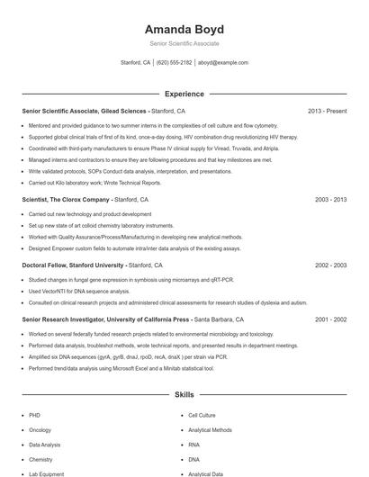 Senior Scientific Associate Resume