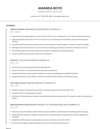 Senior Scientific Associate Resume
