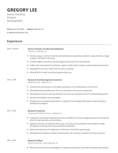 Senior Scientist, Product Development Resume