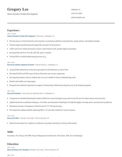 Senior Scientist, Product Development Resume