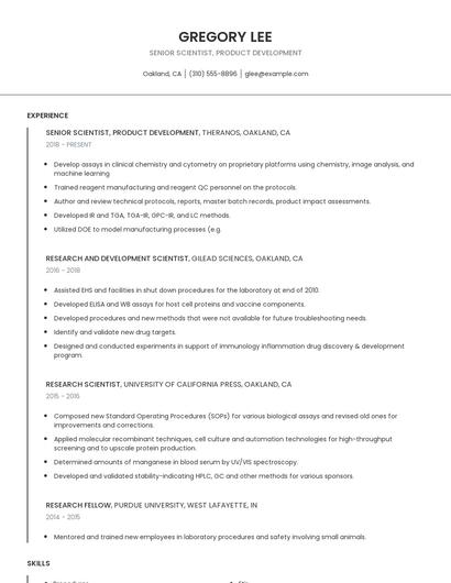 Senior Scientist, Product Development Resume
