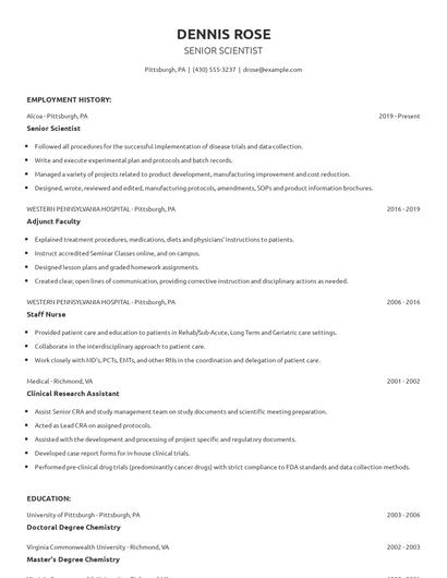 Senior Scientist Resume