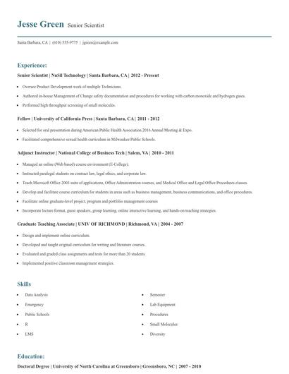 Senior Scientist Resume