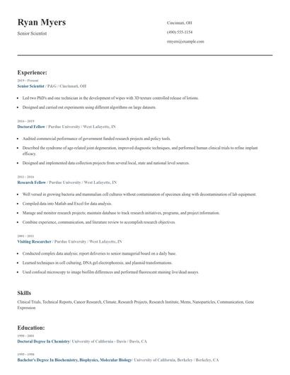 Senior Scientist Resume