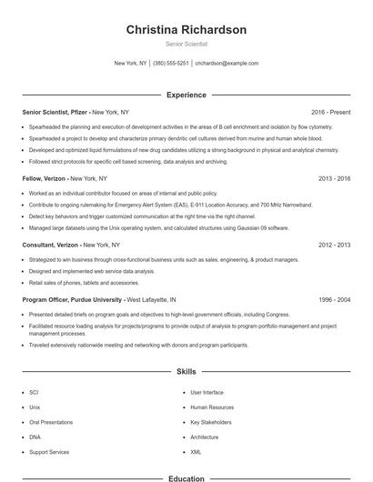 Senior Scientist Resume