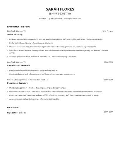 Senior Secretary Resume
