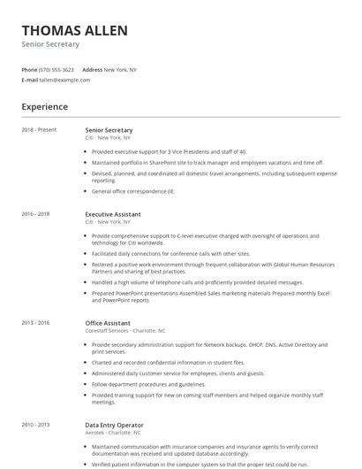 Senior Secretary Resume