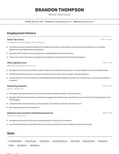 Senior Secretary Resume