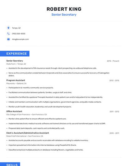 Senior Secretary Resume