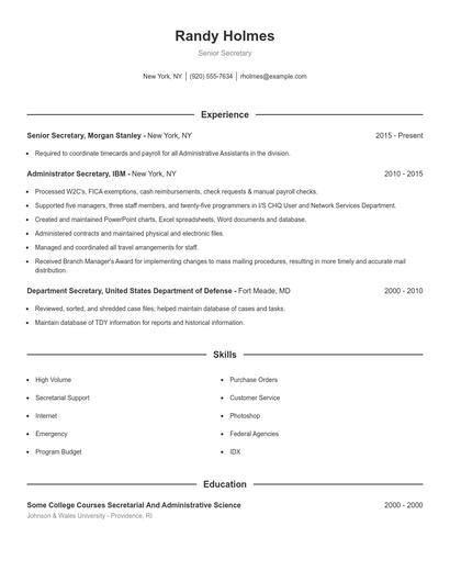 Senior Secretary Resume