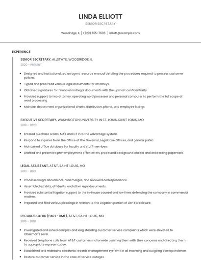Senior Secretary Resume