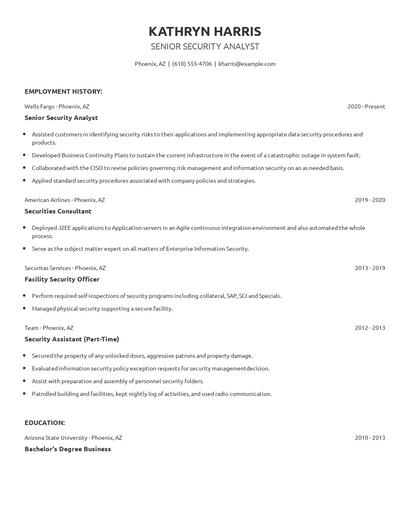 Senior Security Analyst Resume