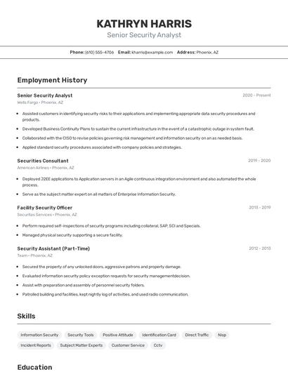 Senior Security Analyst Resume