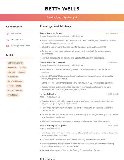 Senior Security Analyst Resume