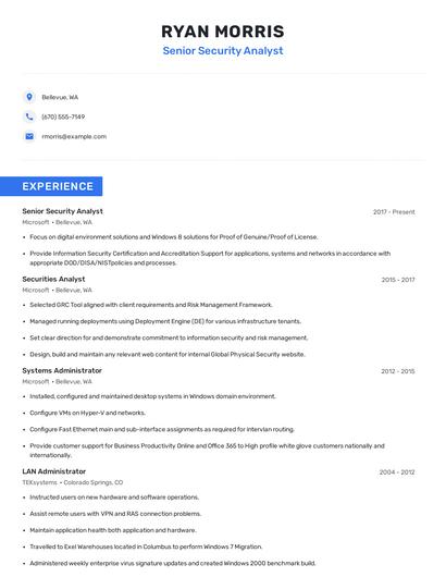 Senior Security Analyst Resume