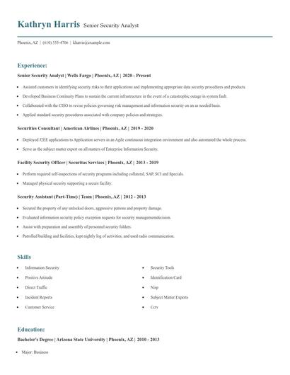 Senior Security Analyst Resume