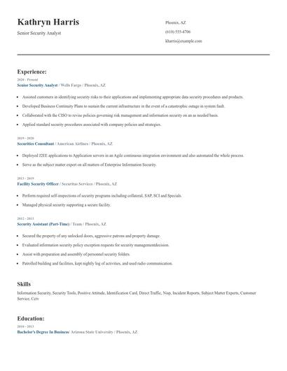 Senior Security Analyst Resume
