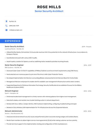 Senior Security Architect Resume