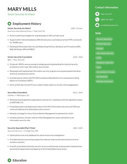 Senior Security Architect Resume