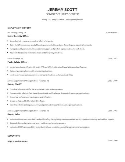 Senior Security Officer Resume