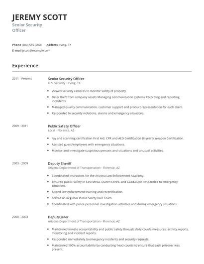 Senior Security Officer Resume