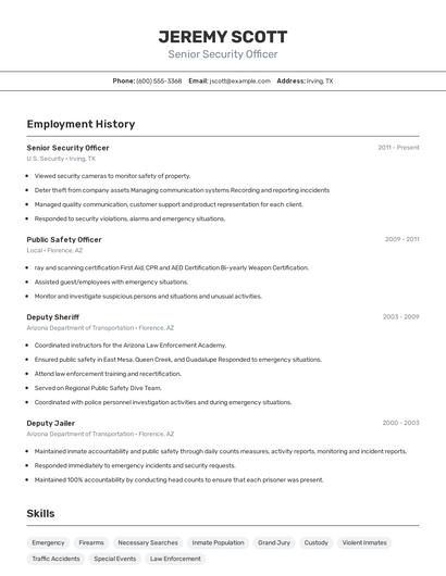 Senior Security Officer Resume