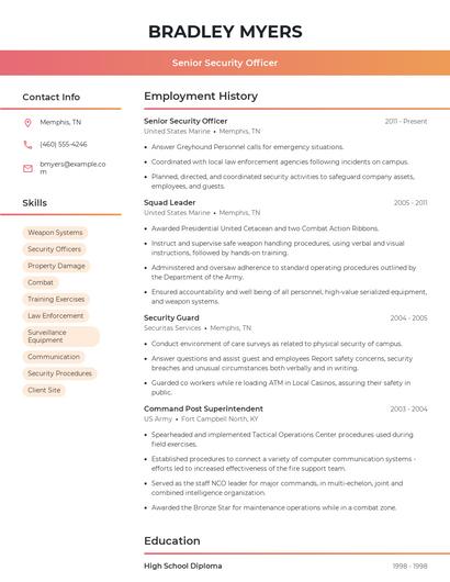 Senior Security Officer Resume