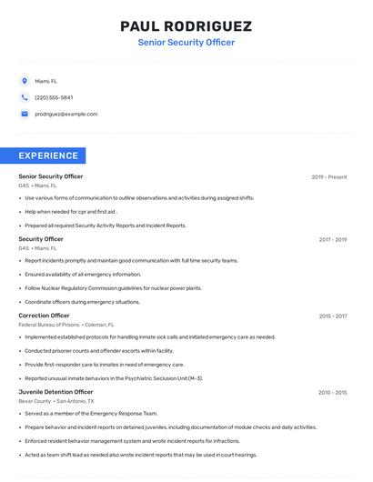 Senior Security Officer Resume