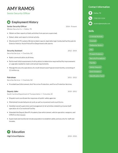 Senior Security Officer Resume