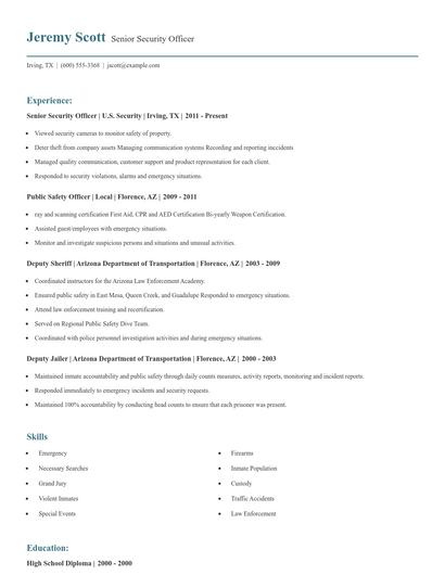 Senior Security Officer Resume