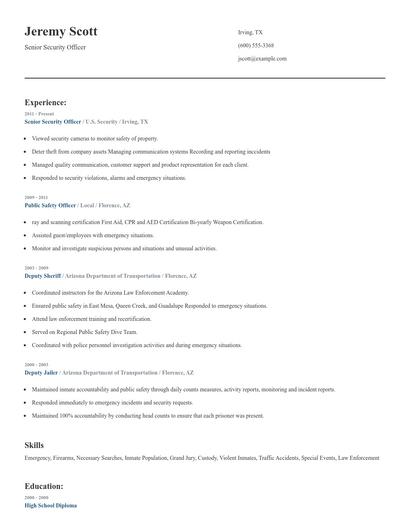 Senior Security Officer Resume