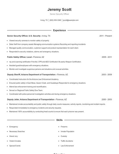 Senior Security Officer Resume