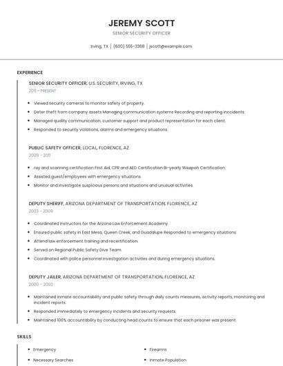 Senior Security Officer Resume