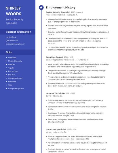 Senior Security Specialist Resume