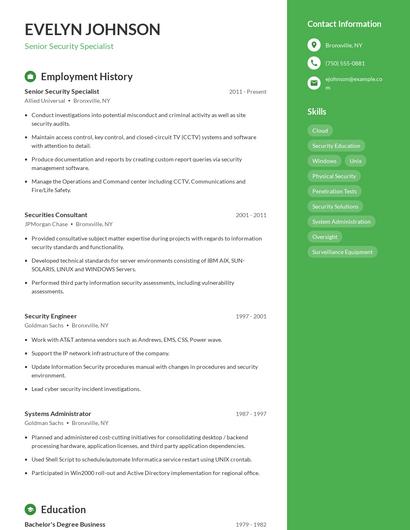 Senior Security Specialist Resume