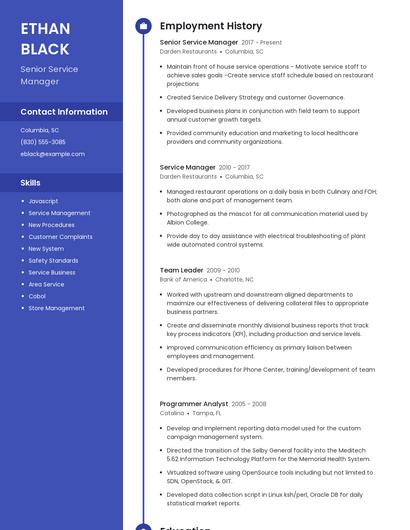 Senior Service Manager Resume