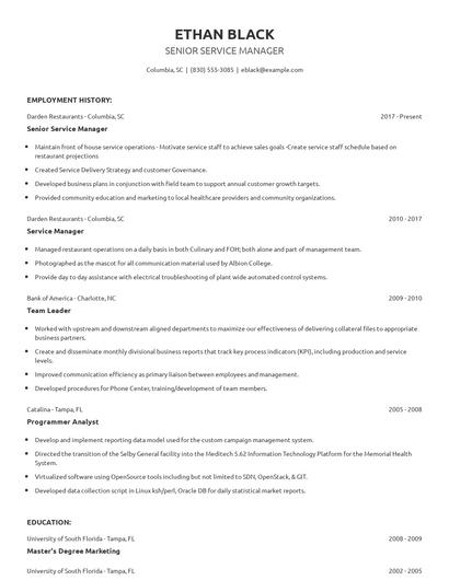 Senior Service Manager Resume