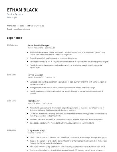 Senior Service Manager Resume