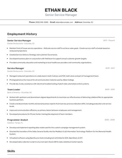 Senior Service Manager Resume